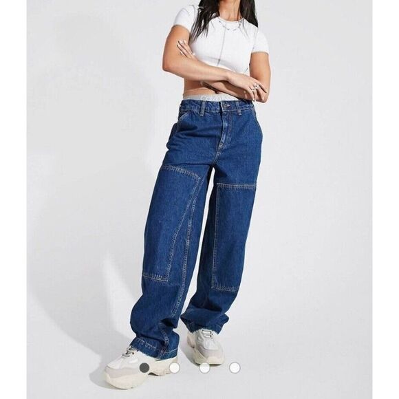 ASOS DESIGN Cotton High Rise Oversized Combat 'Skater' Jean In Darkwash 30/32 - Picture 1 of 8